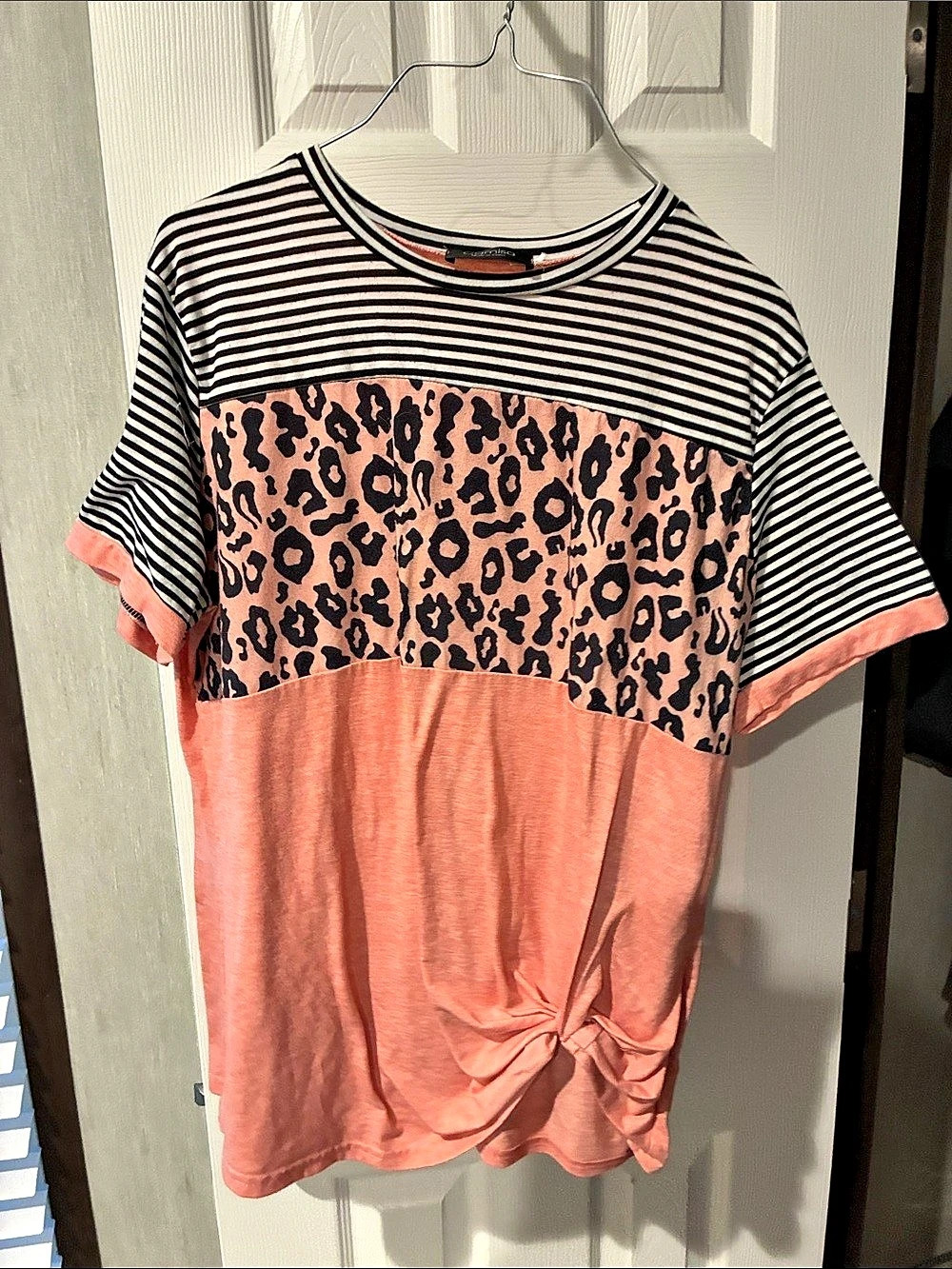 Camisole Leopard Print Knot Front Short Sleeve Top